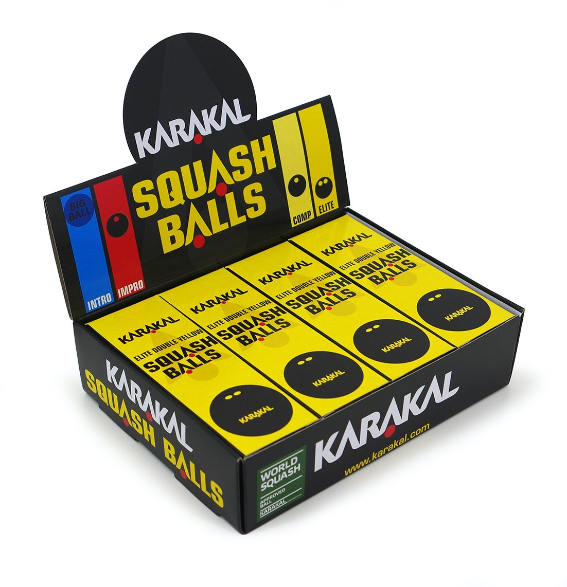 12 pelotas de squash Karakal con doble punto amarillo